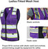 Women's Mesh Reflective Vest with Pockets - High Visibility ANSI Class 2, Made with 3M Reflective Tape, Purple XL