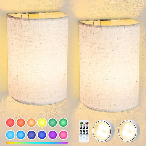 FINCMY Battery Operated Wall Sconces Set of Two, 18 RGB Colors Stick on