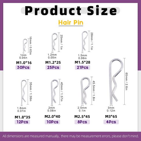 Swpeet 110Pcs 304 Stainless Steel Cotter Pin Hair Pin Hitch Pin R Shape Clips Fastener Fitting Assortment Kit, Multiple Sizes Hair Pins R Clips Fastener Set for Use on Hitch Pin Lock System
