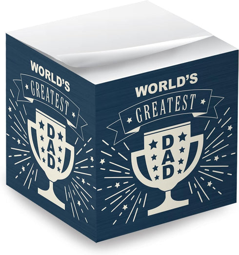 World's Greatest Dad Sticky Note Cube, 2.75" Memo Block, Printed on 4 Sides, Father's Day Blue Modern Design
