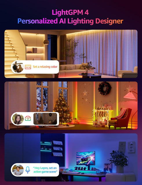 S1 16.4ft 2.4G Lepro AI LED Strip Lights for Bedroom - Smart RGB Light Strips with IC and Rainbow Chasing Effects