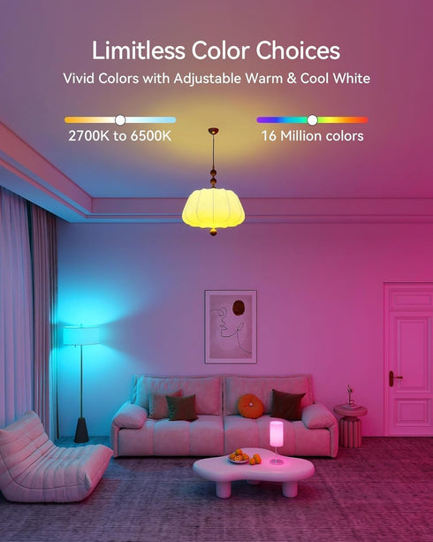 Bulbs, Bulb, A19 60W,2.4Ghz Home,16 800 Lumen,1 Pack Matter Smart Light Color Changing Light hub Required, WiFi