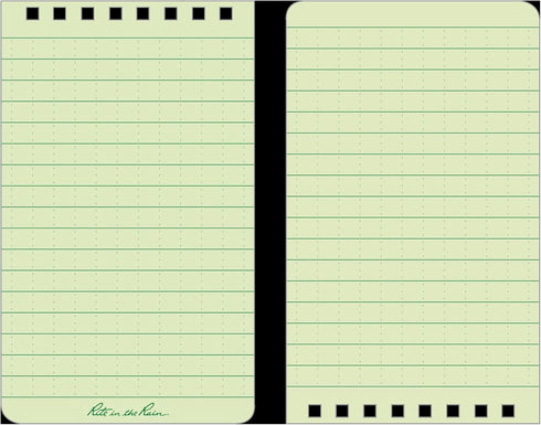 Rite in the Rain Weatherproof Top Spiral Notebook - 3" x 5", Green Cover, Universal Pattern, 3 Pack