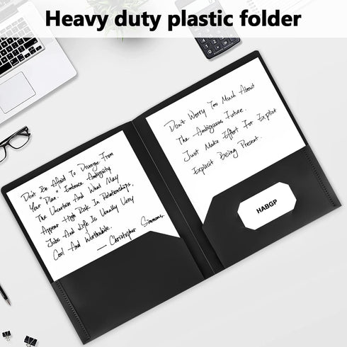 HABGP 6 Pack Black File Folders with Pockets and Business Card Slot, Letter Size Plastic