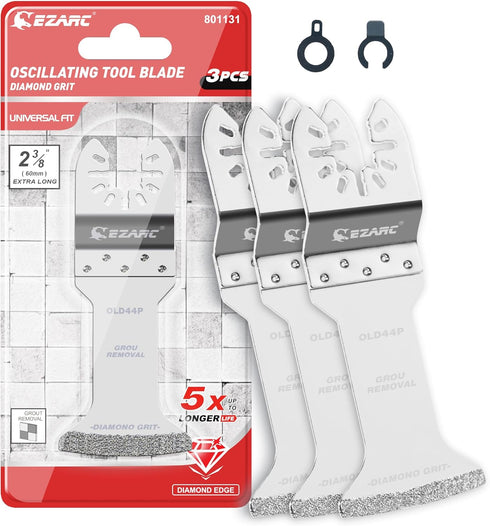 EZARC Extra Long Reach Diamond Oscillating Blade, 3-Pack Multi Tool Saw Blades for Grout Removal, Cleaning Mortar