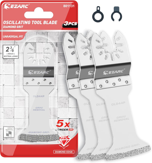 EZARC Extra Long Reach Diamond Oscillating Blade, 3-Pack Multi Tool Saw Blades for Grout Removal, Cleaning Mortar