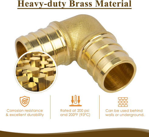 90 Degree 3/4" PEX Elbow, Durable Brass Crimp Fitting for Plumbing Repairs (5 Pack)