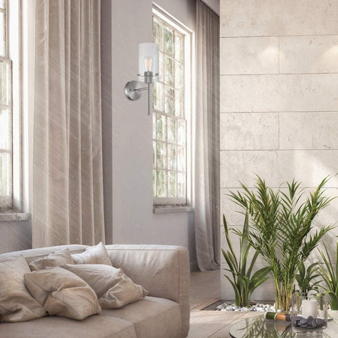 1-Light 51361, Bulb Globe Electric Cusco Wall Sconce, Brushed Nickel, Clear Glass Shade Not Included