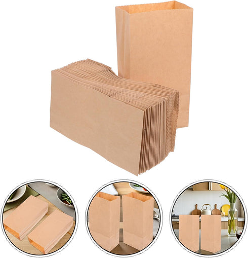 100pcs 18x9x5.5cm Packaging Mipcase Kraft Paper Bread Bags with Flat Bottom, Greaseproof Bakery Storage Bags