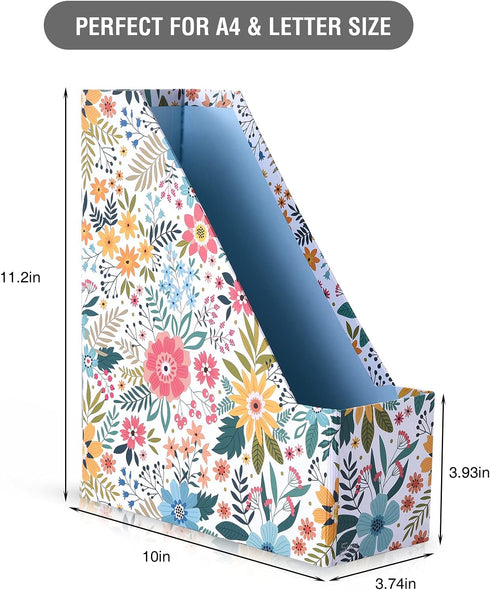 SUIN 4 Pack Foldable Magazine Holder, Seamless Floral Designed File-Boxes Desk File Organizer for Office, Home, School