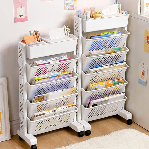 Walfront Movable Bookshelf Cart, Rotatable Removable Plastic Multifunctional Rolling Cart with Wheels (5 Layer)