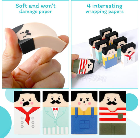 Mabor 8Pcs Cute Salaryman Erasers, Bald Uncle Desk Novelty Erasers for Kids and Office Supplies