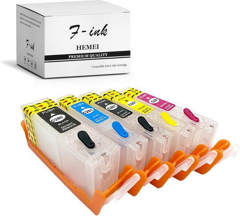 F-ink 5 Colors Empty Refillable Ink Cartridges - Replacement for Canon 280XXL 281XXL for Pixma Printers