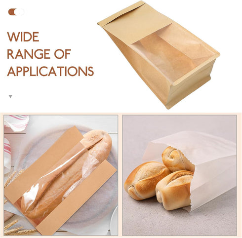 50pcs Packaging Small Kraft Paper Bread Bags with Iron Wire Self-sealing Strip for Homemade Bread Storage and Bakery