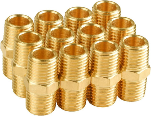 SUNGATOR 12-Pack 1/4 Inch Male Hex Nipples, 1/4'' NPT Male Brass Pipe Fitting Adapters