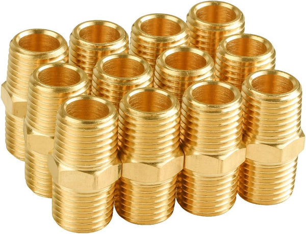 SUNGATOR 12-Pack 1/4 Inch Male Hex Nipples, 1/4'' NPT Male Brass Pipe Fitting Adapters