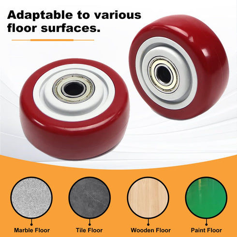 1Pc 3.5 Inch 3.5" 1.26" 3/8" Push Cart Wheels, x PU Caster Wheels Bearings Repair Kits with Axle, Heavy Duty