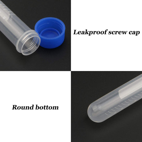 Centrifuge Tubes 10ml Round Bottom Plastic Test Tube Vials with Graduation and Writing Area, Pack of 20