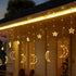 138 8.2 8 TW SHINE Ramadan Star Moon Curtain String Lights, LED FT Star Moon Hanging Lights with Modes and Timer