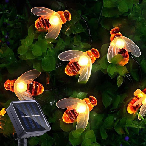 Solar Bee String Lights, 30 LED Cute Waterproof Outdoor Fairy Lights with 8 Modes for Wedding Home Garden Patio