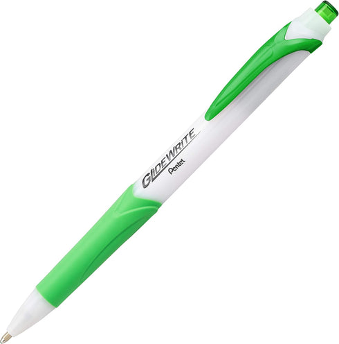 Pentel GlideWrite Ballpoint Pen with TechniFlo Ink, (1.0mm) Medium Line, Lime Green Ink, Box of 12 (BX910-K)