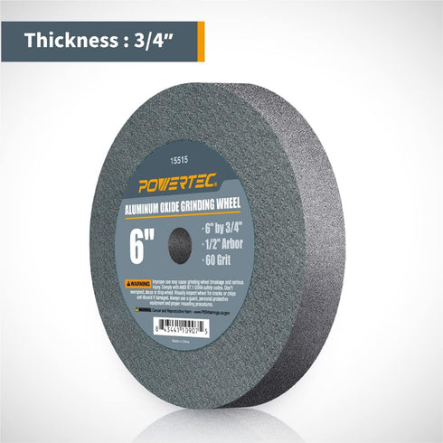 POWERTEC 15515 Bench and Pedestal Grinding Wheels, 6 Inch x 3/4 Inch, 1/2 Arbor, 60 Grit, Aluminum Oxide Bench Grinder Wheel for Bench Grinder, 1 Pack by POWERTEC