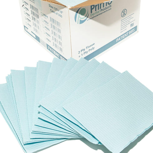 13" 18 Pack 500 PBBL Dental Bibs, Disposable Bibs for Adults, Width, Length, Blue