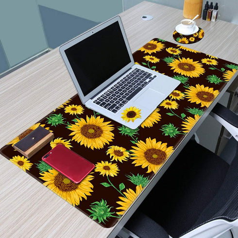 Large Gaming Mouse Pad with Stitched Edges, Non-Slip Desk Pad Protector, Cute Sunflower Yellow Decor for Home Office