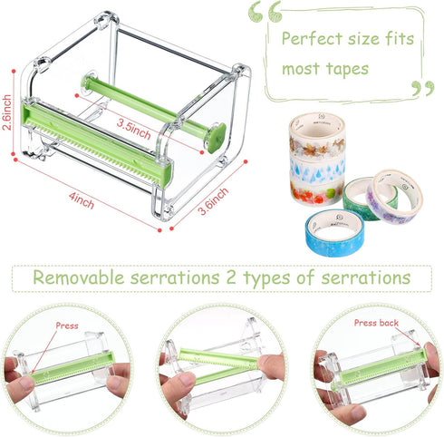 Outus 6 Pieces Transparent Visible Washi Tape Dispenser Multi Masking Tape Cutter Roll Tape Holder Organizer Desktop Office Tape Holder DIY Sticker Roll Tape Cutter Holder Storage Tape Cutting