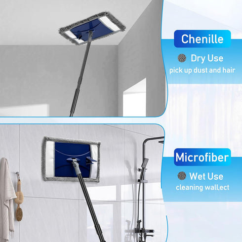 VOUBIEN 2 Wall Cleaner Mop with Long Handle, Extra Wall Dust Mop for Washing Walls with Microfiber Reusable Pads,Floor
