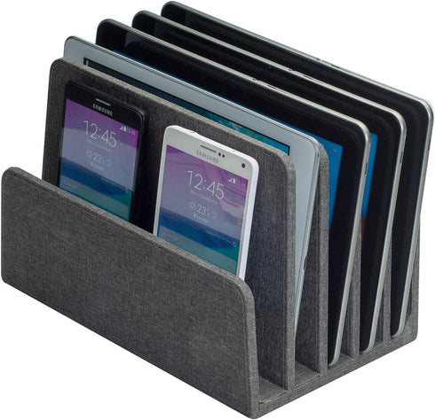 MobileVision Executive Dark Gray Desktop File Folder Organizer with 5 Slot Dividers and Paper Tray