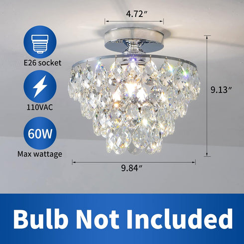 CM E26 Closet MZY Mini Crystal Chandelier Ceiling Light Small, Modern Chrome Crystal Flush Mount Ceiling Light, Base