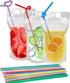 100 Pcs Drink Pouches with Straws, Freezable Drink Bags Juice Pouches for
