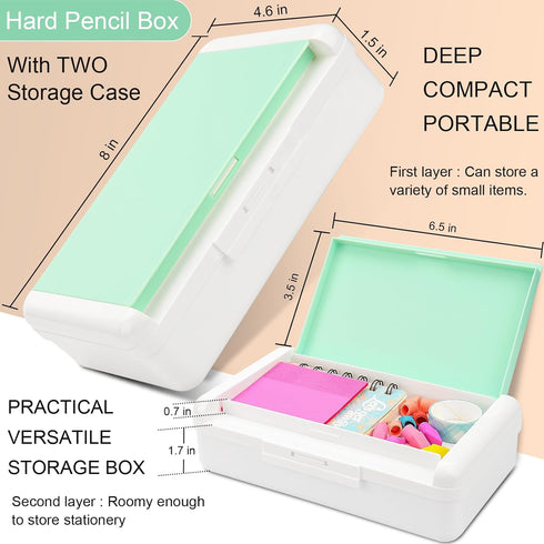 Pencil Box for Office Supplies Storage Organizer Box, Double Layer Large Capacity Pencil Boxes, Plastic Crayon Box with