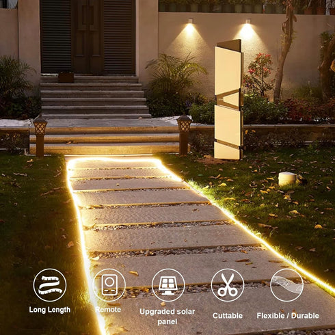 16.4Ft 320 8 Solar Powered Strip Lights Outdoor Waterproof, LED Strip Lights with Remote, Timer, Modes, Cuttable, Strip