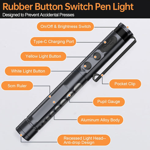 Dimming, RISEMART Pen Light for Nurse, Rechargeable LED Medical PenLight, Warm/Cool White & Stepless Portable Medical