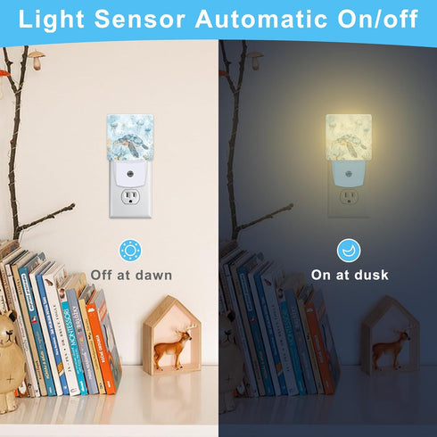 KXWQTRDD Sea Turtle Blue Ocean Night Light Plug into Wall,Nightlights with Light Sensor Dusk to Dawn,Plug in Night