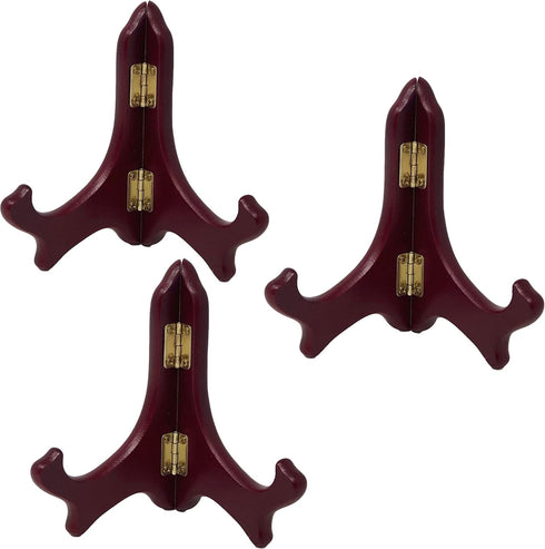 BANBERRY DESIGNS Wood Folding Easels, Premium Quality Mahogany Finish, Pack of 3, 4" H for Small Plates