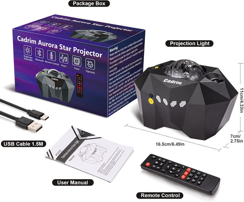Cadrim Star Projector with Bluetooth Speaker Remote, Galaxy Projector Northern Lights Aurora Projector with Moon Star