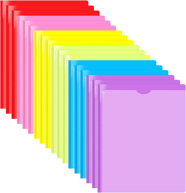 Heavy Duty Plastic Folders with Clear Front Pocket and 3 Prongs - 18 Pack, Assorted Colors, Letter Size