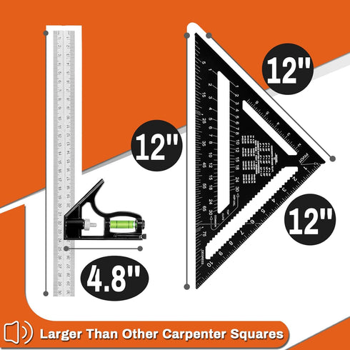 Fasouna 12" Set, 12 Inch Advanced Rafter Square and Combination Square Imperial Carpenter Square Woodworking Framing