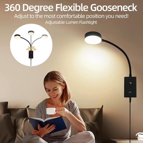 NOVCAND 5 Dimmable LED Wall Mounted Reading Light for Bed, Flexible Gooseneck Book Light for Wall Bedside Lamp