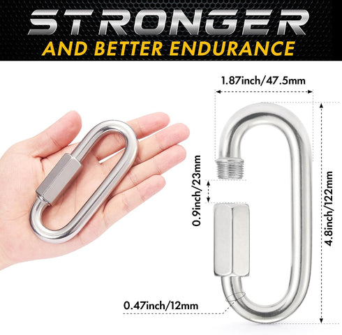 sprookber Stainless Steel Chain Quick Links, 304 Stainless Steel Chain Connector, Set of 6 Carabiner Hooks