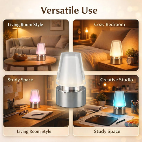 7 RGB Table Lamp Color Changing with USB Rechargeable, Acrylic Lampshade, Color Modes - Gentle Lighting, Portable
