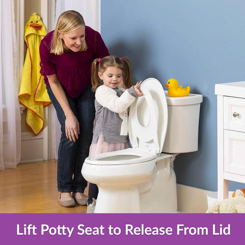 Little2Big Toilet Seat with Built-In Potty Training Seat, Slow Close, Durable Plastic, Made in USA, ELONGATED, White