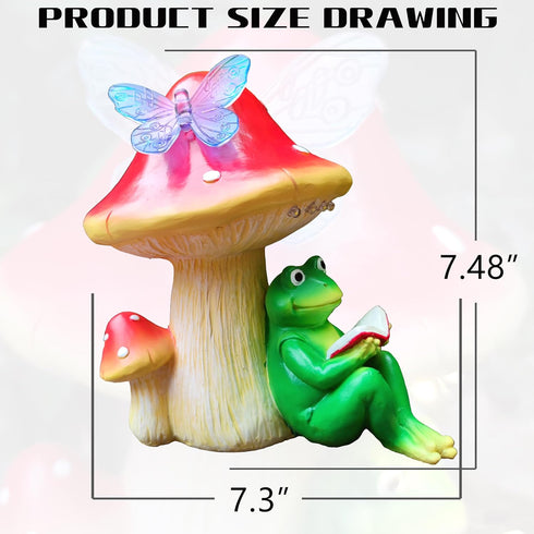RCTTICUU Solar Frog Mushroom Garden Statues,Statuettes of Resin Frog Mushroom Reading a Book Figurine with LED Solar