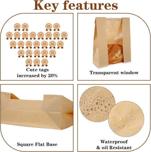 Ckhoid 100 14" 8.3" 3.5" 100Pcs PCS Bread Bags for Homemade Breads, x x Sourdough Bread Bag with Window for Bakery