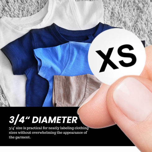 Size Stickers for Clothing, Pack of 2000 Round Self-Adhesive 3/4" Labels, Includes XS S M L XL Clothing Size Stickers