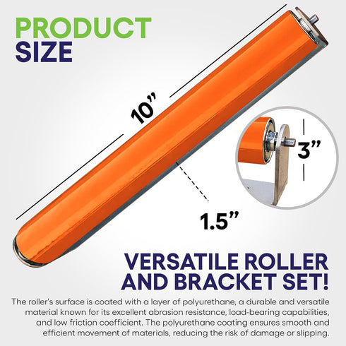 2 Pack Polyurethane Coated Roller with Bracket - Durable Conveyor Rollers for Smooth Material Handling - 1.5" Diameter,