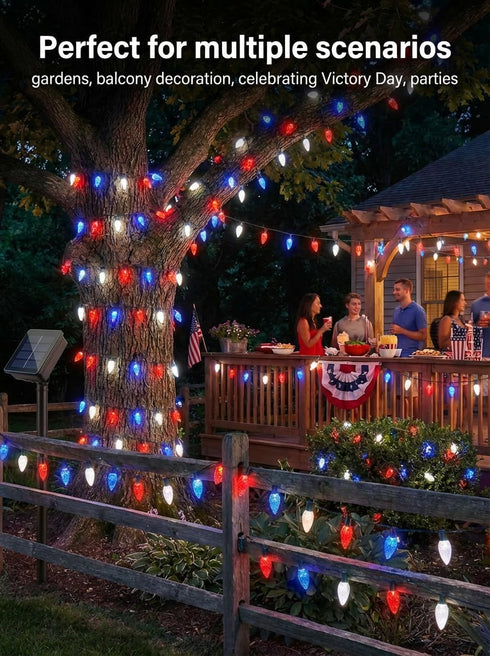 C6 23FT 50LED 4th 8 ITICdecor Solar String Lights Outdoor Waterproof, Solar Strawberry Lights Decoration for of July